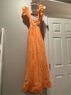 Anthropology- Mable Peach Ruffle-Sleeve Maxi Dress